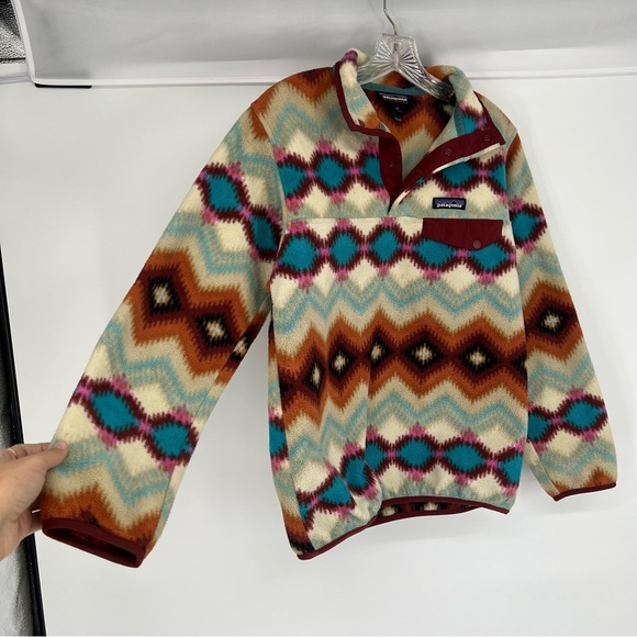 Patagonia Chevron Synchilla Snap Button High Neck Outdoor Fleece Pullover XS - Picture 3 of 8
